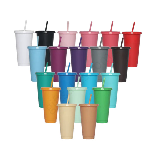 16oz Reusable Plastic Party Cups w/lid + Straw